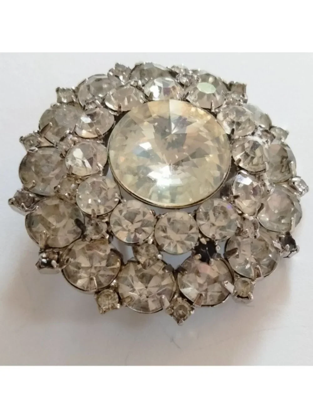 Rhinestone Round Cluster Brooch Pin Vintage MCM Elegant Statement